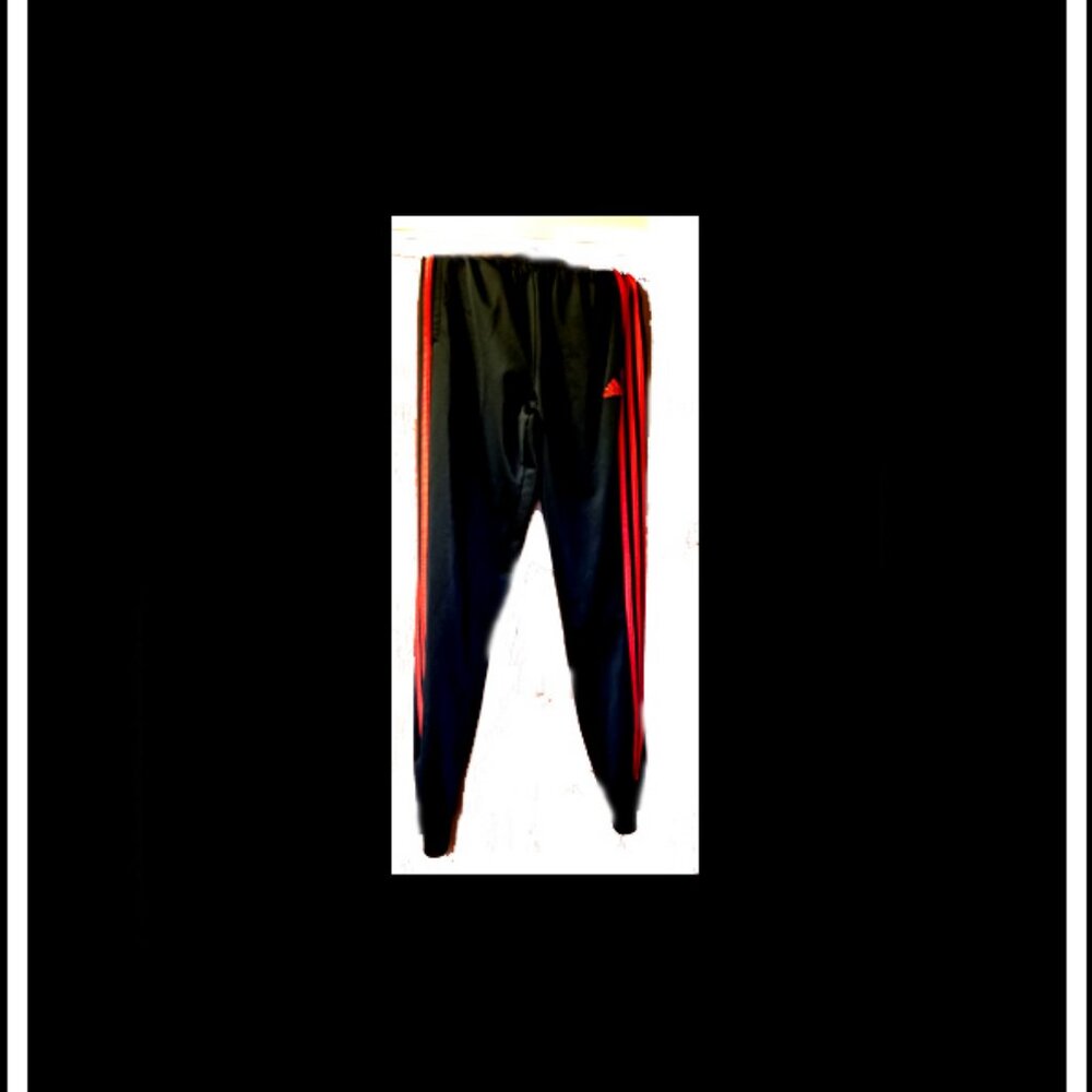 New Black With Red Neon Stripes Trifold Adidas Athletic Pants, lg